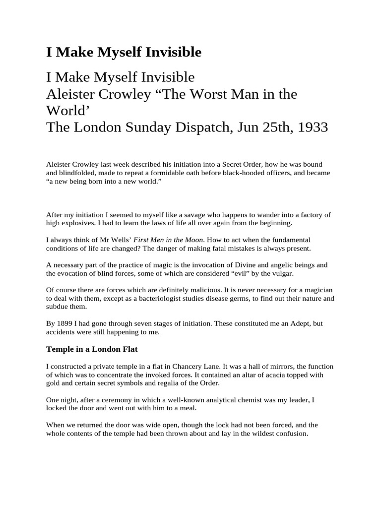 I Make Myself Invisible by Aleister Crowley | PDF
