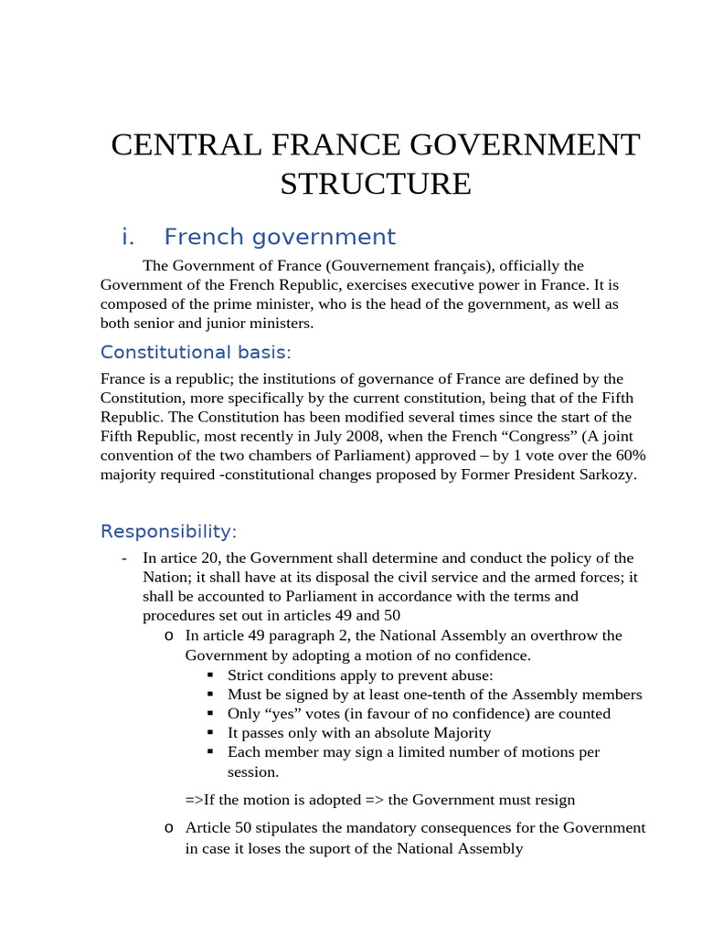 Structure of the French Government | PDF | Government | Public Law