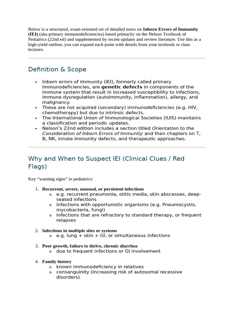 Inborn Errors of Immunity Overview | PDF | Immunodeficiency | Lymphocyte