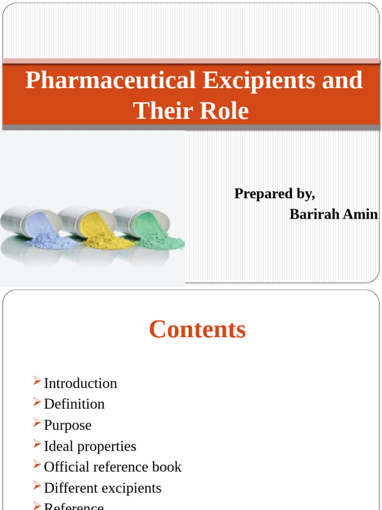 Pharmaceutical Excipients Overview | PDF | Tablet (Pharmacy) | Chemistry