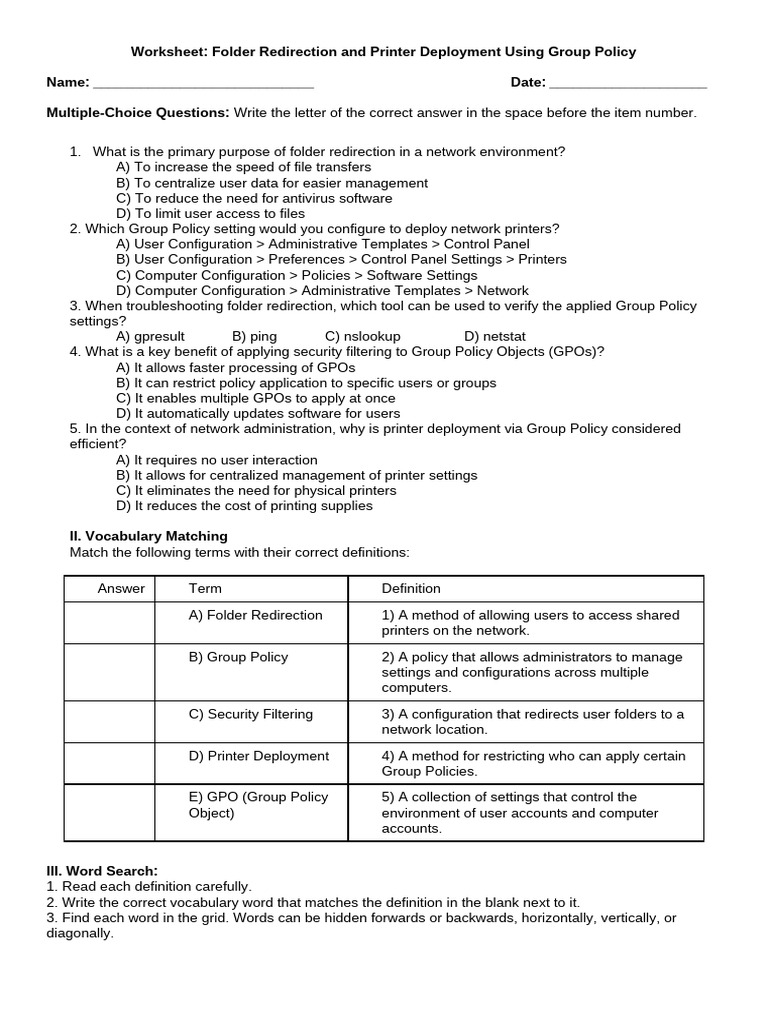 Group Policy: Folder Redirection & Printers | PDF | Group Policy ...