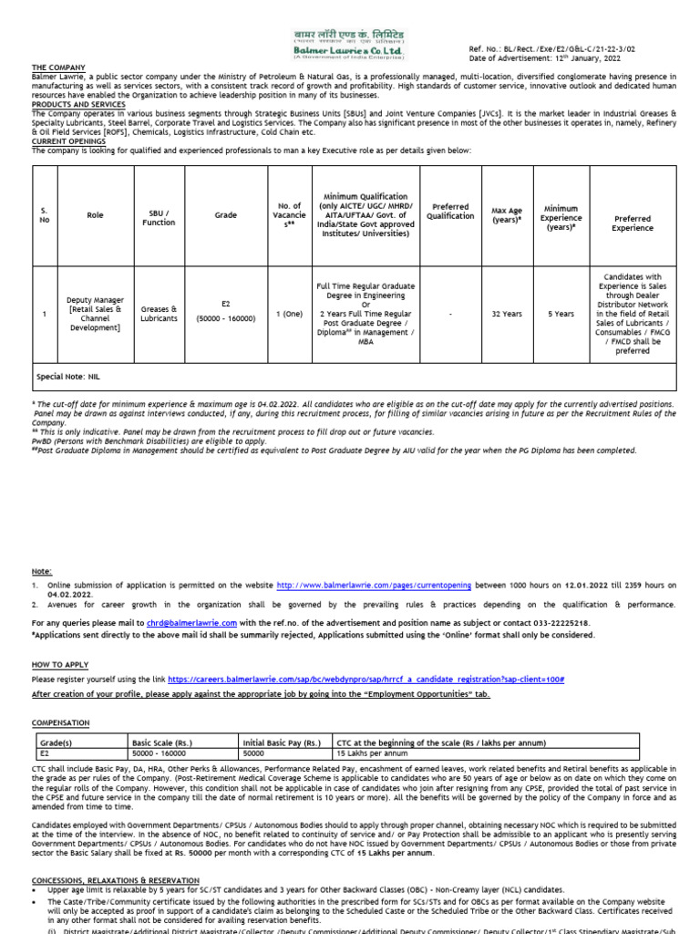 Deputy Manager (Retail Sales & Channel Development) - G&L Teynampet ...