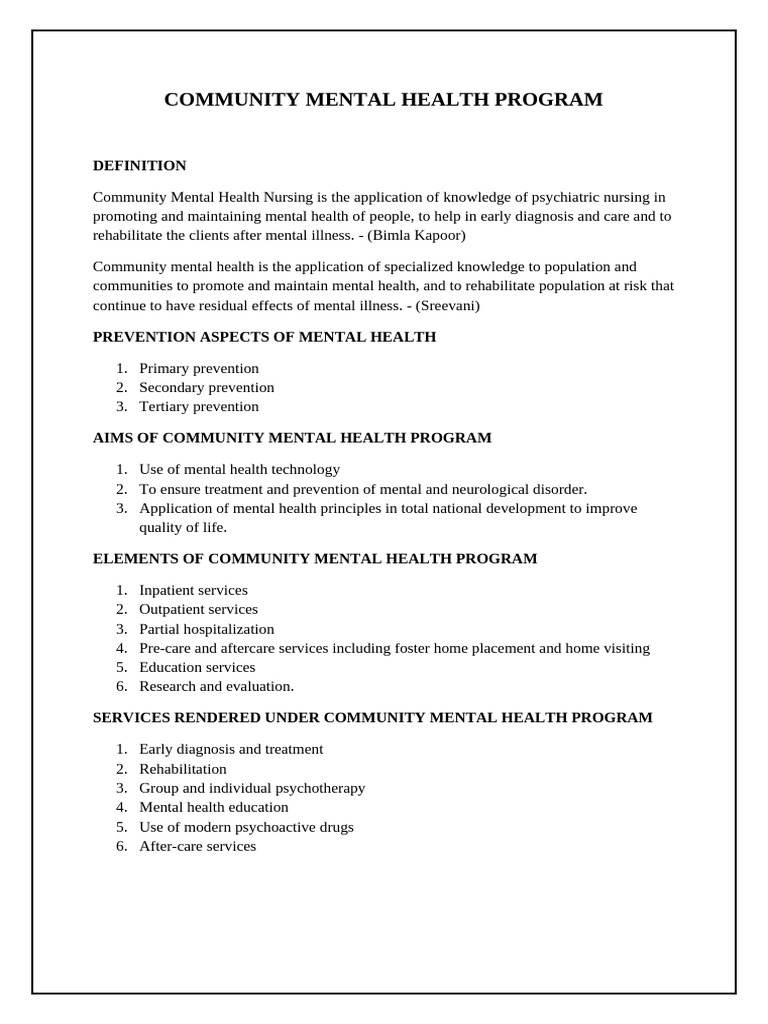 Community Mental Health Program Overview | PDF | Mental Health | Psychiatry
