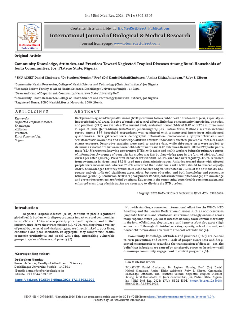 Community KAP on NTDs in Nigeria | PDF | Health Sciences