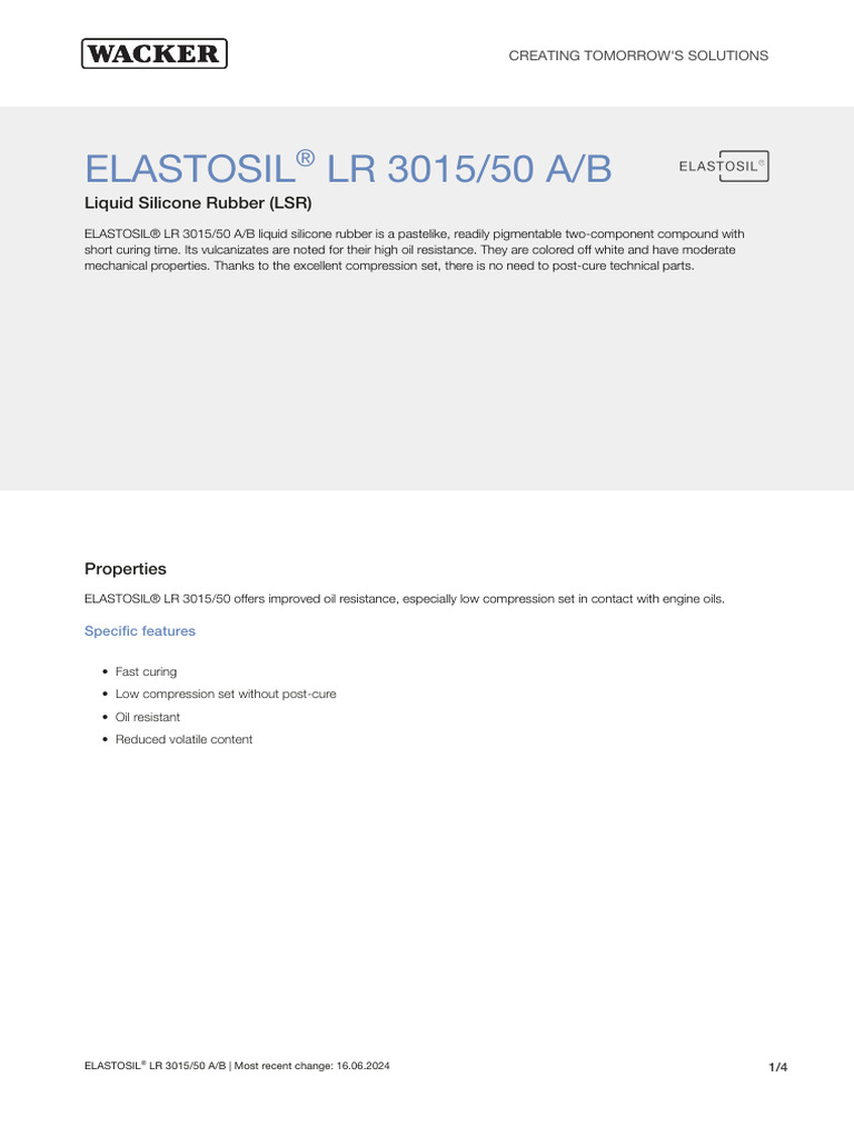 ELASTOSIL® LR 3015/50 A/B Overview | PDF | Silicone | Viscosity