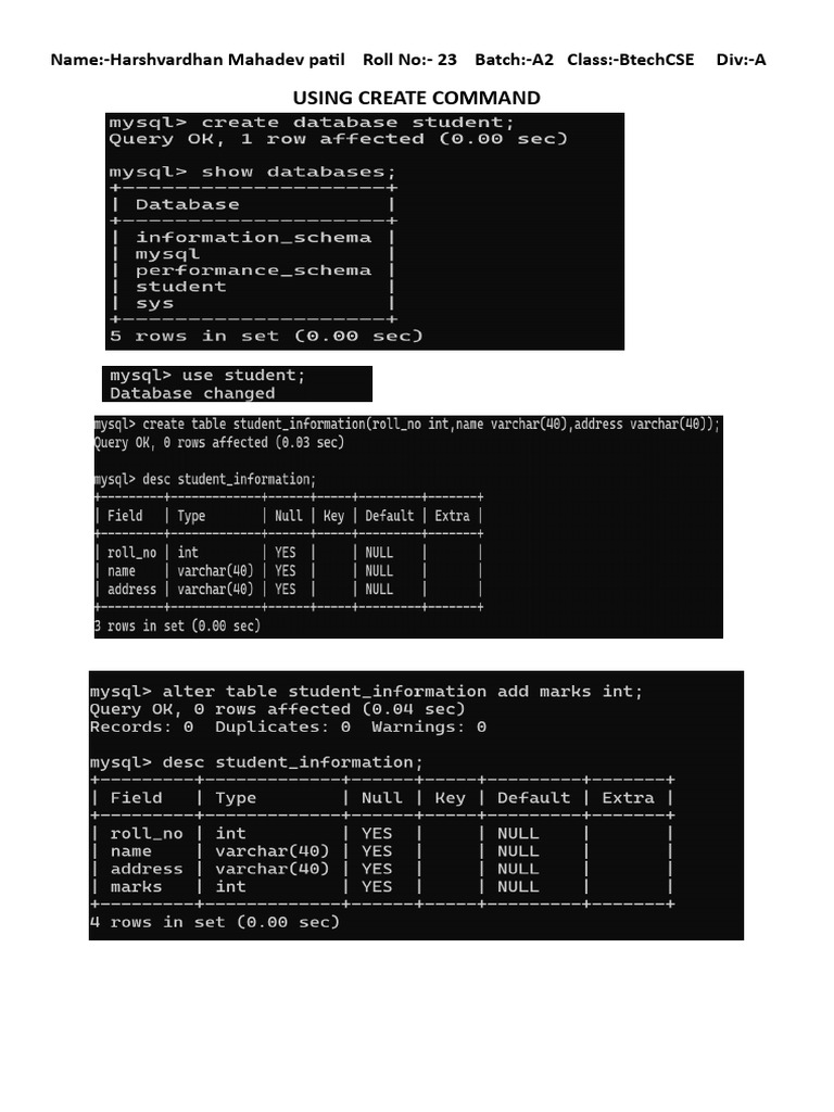 SQL Commands Overview for BTech CSE | PDF