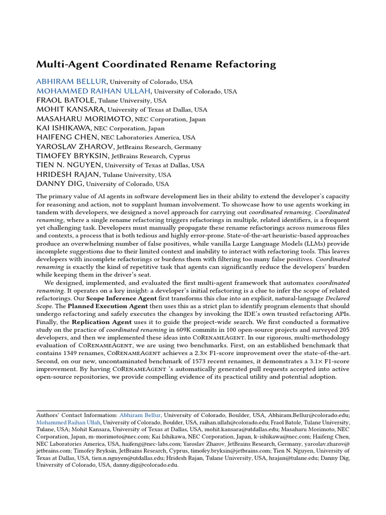 Multi-Agent Framework for Code Refactoring | PDF | Scope (Computer ...