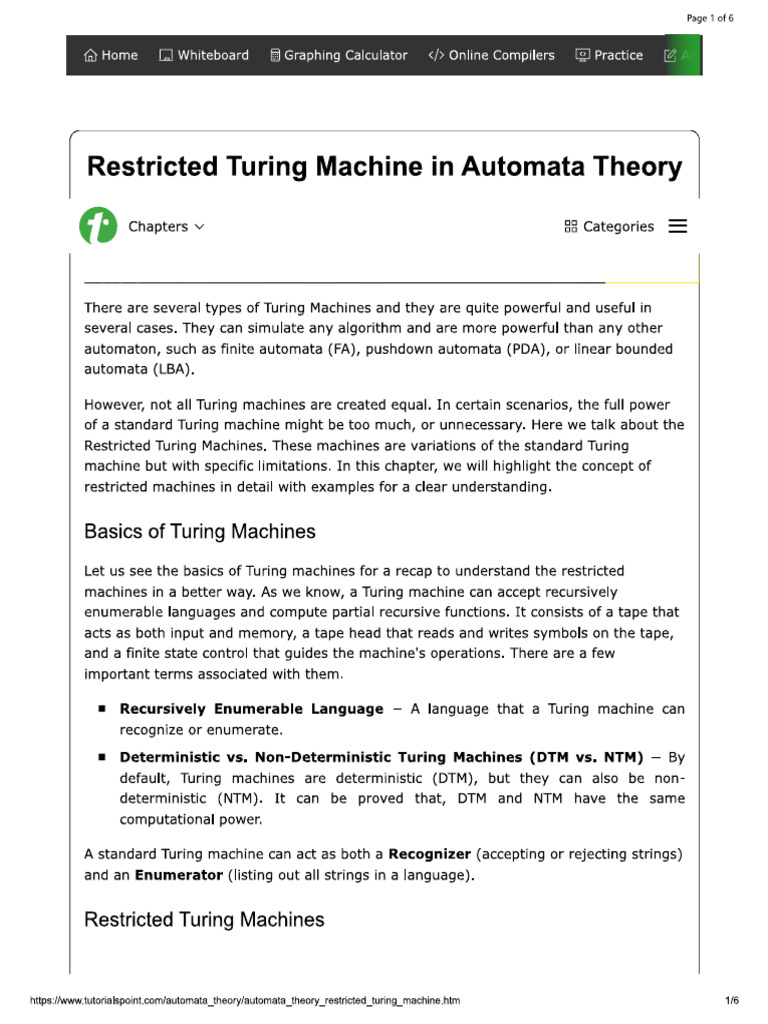 5 Restricted Turing Machine in Automata Theory | PDF