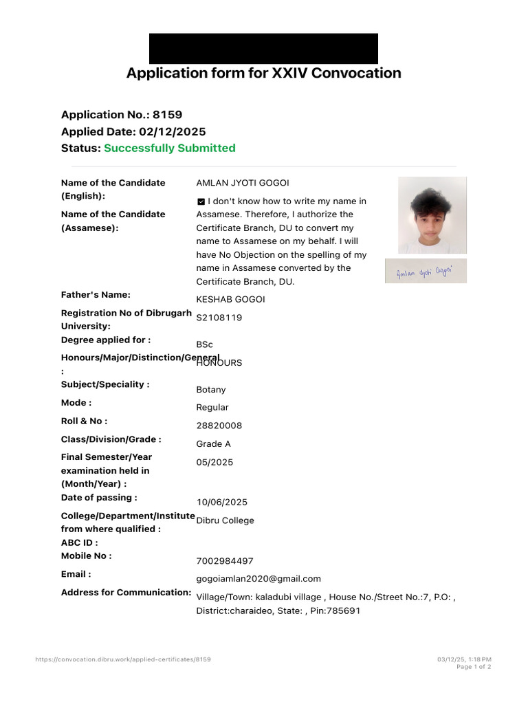 BSc Convocation Application Form | PDF