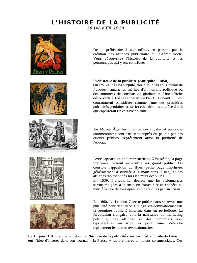 Histoire de la Publicité : Évolution et Impact | PDF | Publicité
