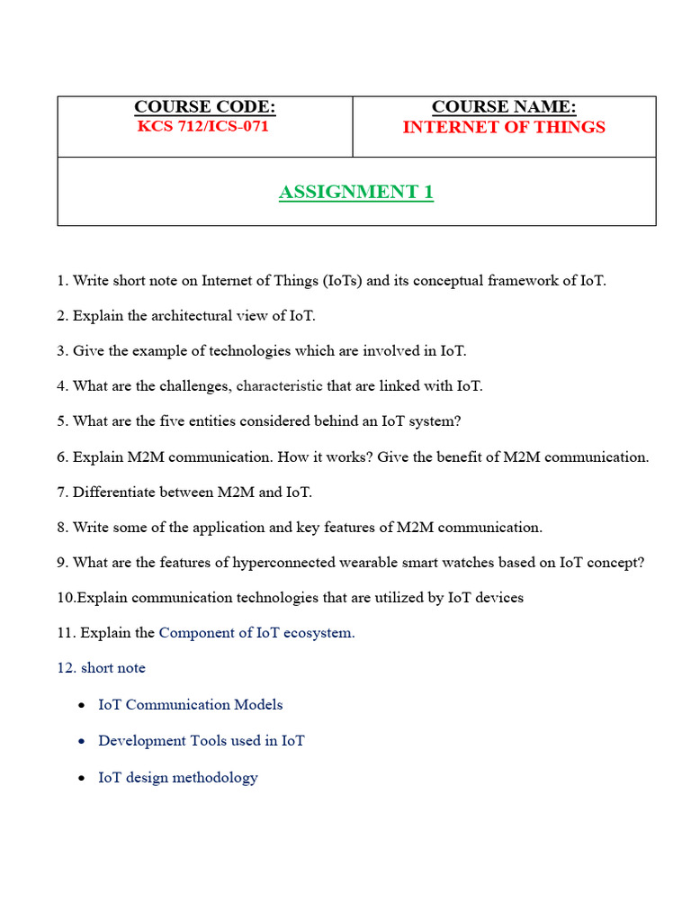 IoT Course Assignments Overview | PDF | Wireless Sensor Network ...