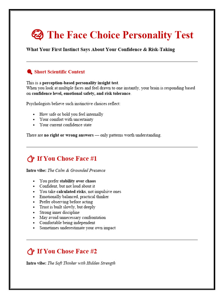 Face Choice Test: Confidence Insights | PDF | Risk | Decision Making