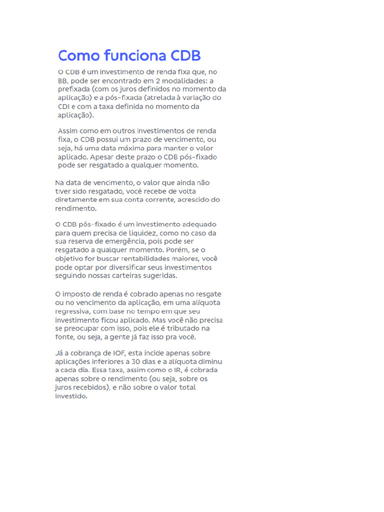 CDB Banco Do Brasil | PDF