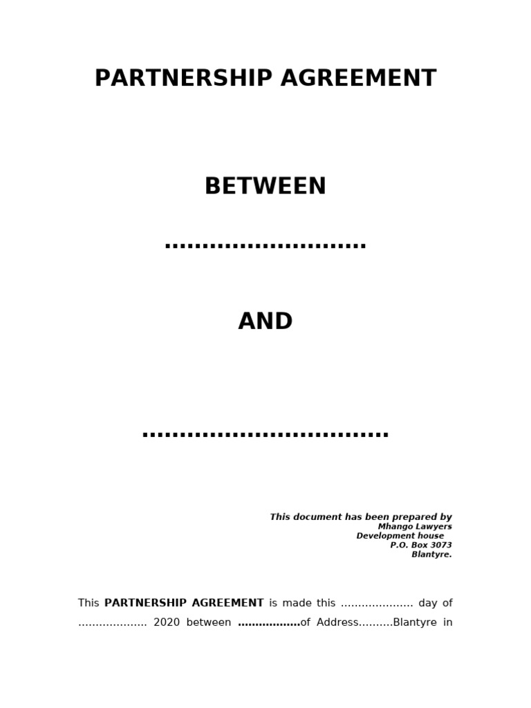 Malawi Partnership Agreement Template | PDF | Partnership | Private Law