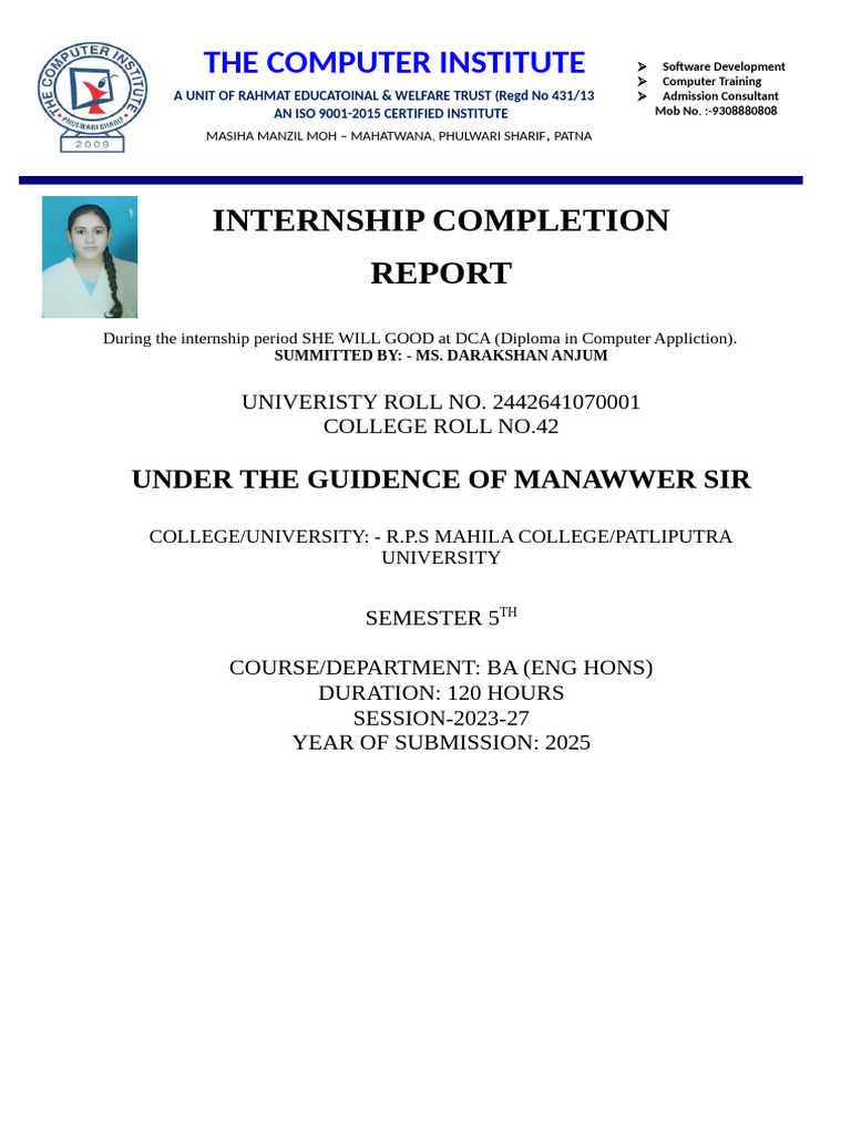 Internship Completion Report | PDF