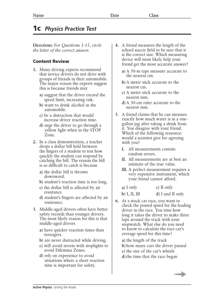 Physics Practice Test: Driving Concepts | PDF | Acceleration | Velocity