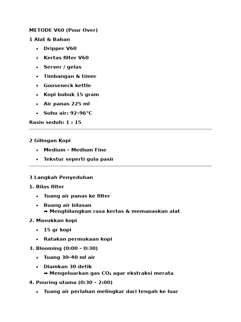 Panduan Seduh Kopi Metode V60 | PDF