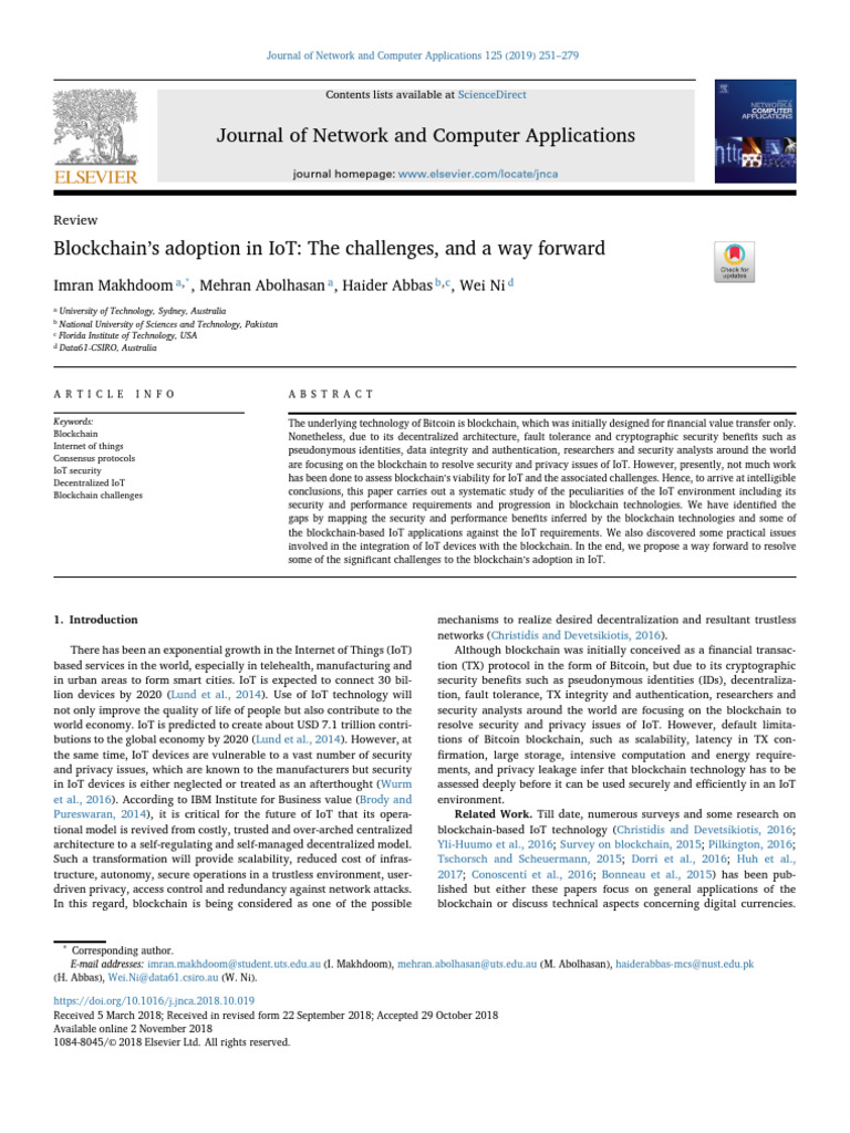Blockchain's Adoption in IoT - The Challenges, and A Way Forward | PDF ...