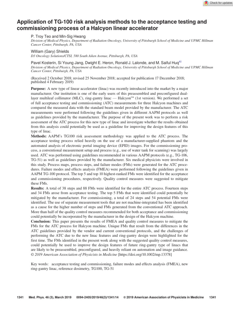 Application of TG 100 Risk Analysis Methods To The Acceptance Testing ...