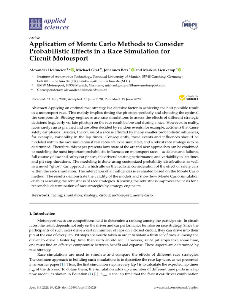 Monte Carlo Race Simulation for Motorsport | PDF | Simulation | Normal ...