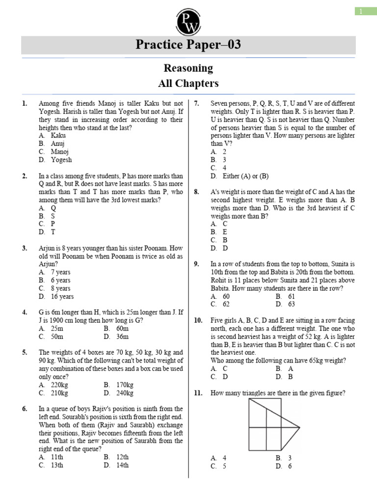 Reasoning Practice Questions Set 3 | PDF | Matrix (Mathematics) | Planets