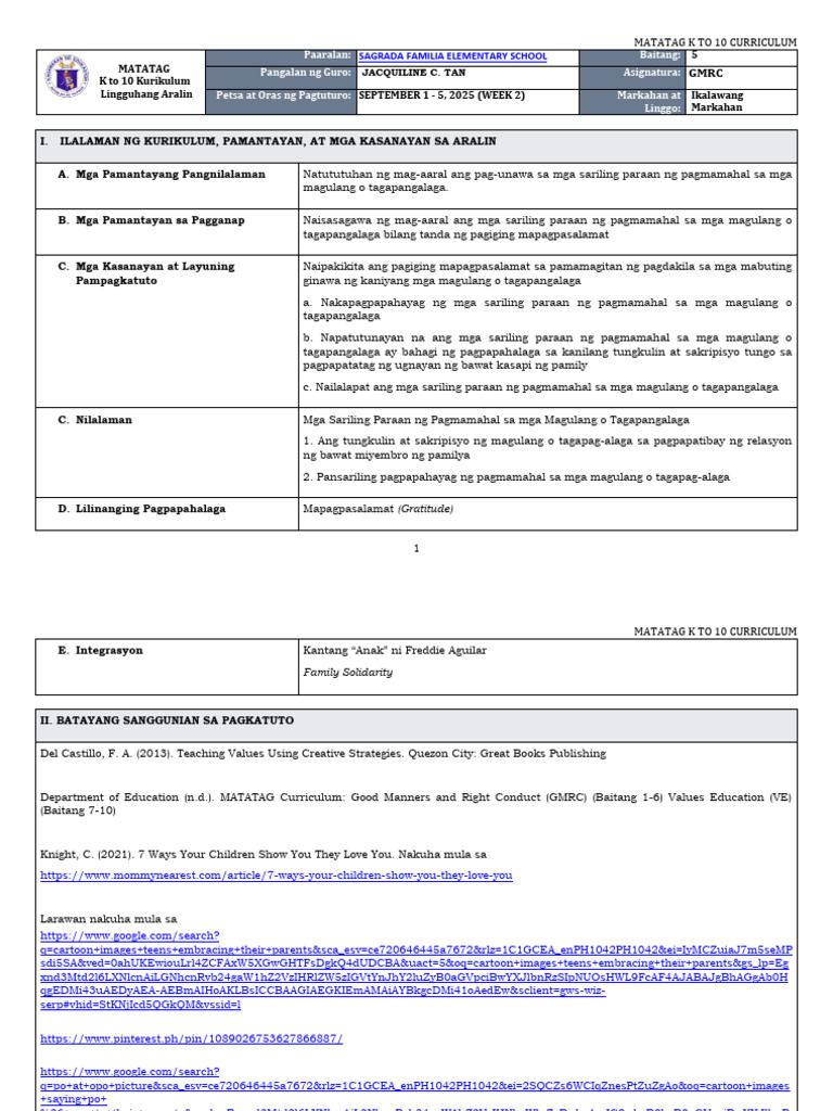DLL Matatag - GMRC 5 q2 w2 | PDF
