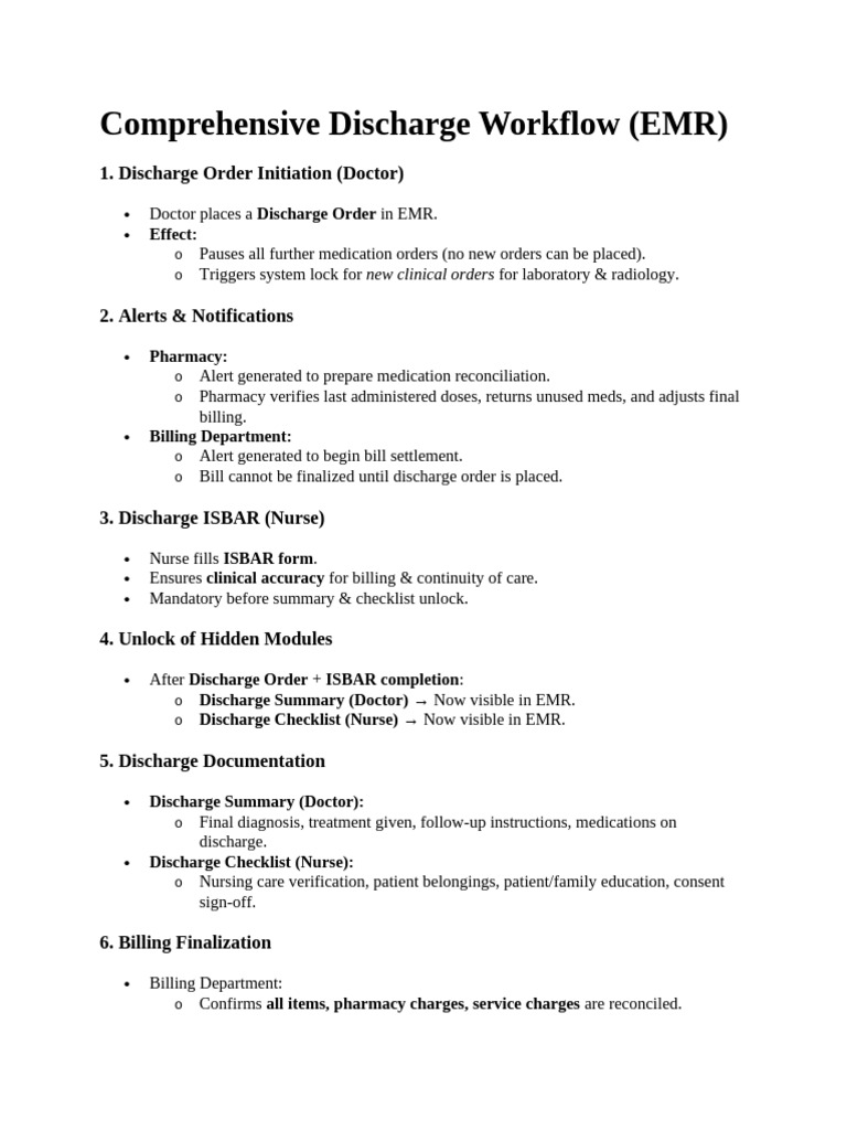 EMR Discharge Workflow Guide | PDF