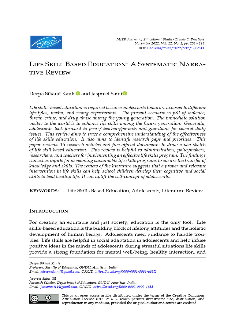 Life Skills Education: A Review of Trends | PDF | Life Skills | Adolescence