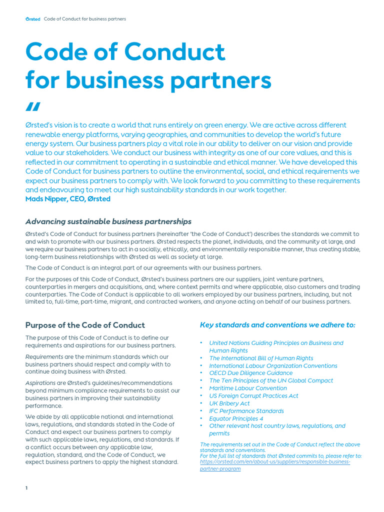 Ørsted Business Partners Code of Conduct | PDF | Cost Of Living ...