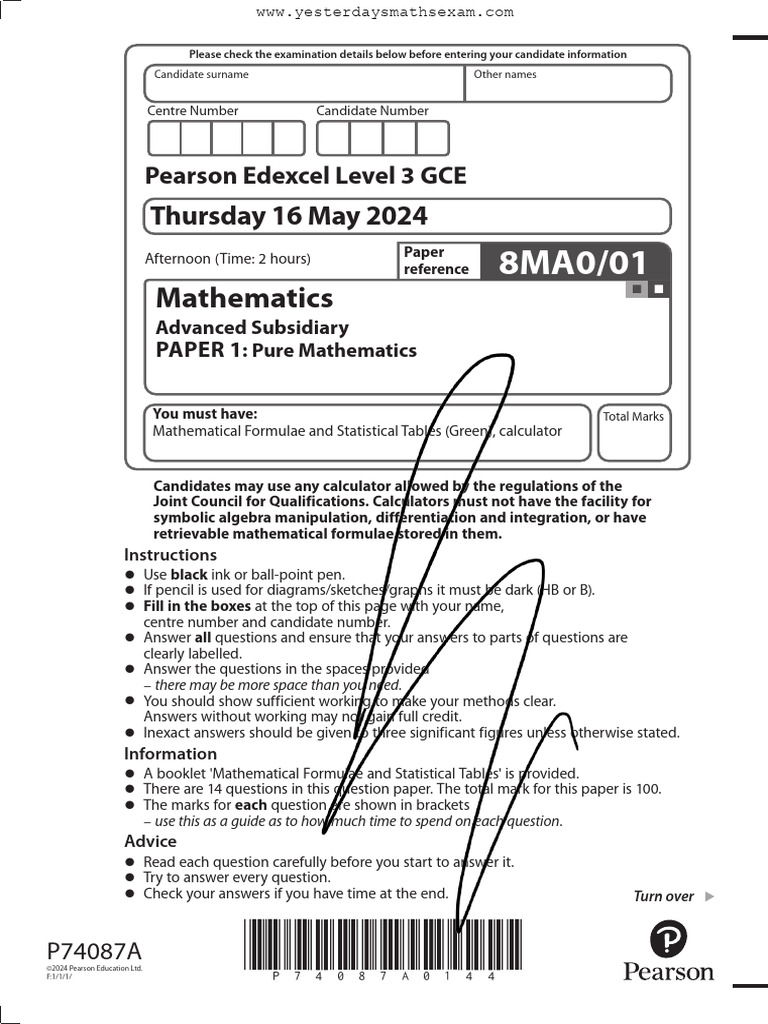 Edexcel Level 3 GCE Maths Exam Paper | PDF | Mathematics | Curve
