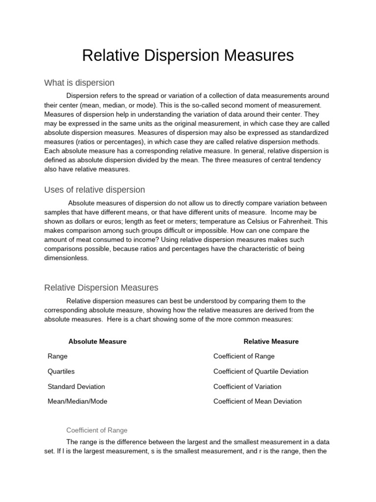 Understanding Relative Dispersion Measures | PDF | Quartile ...