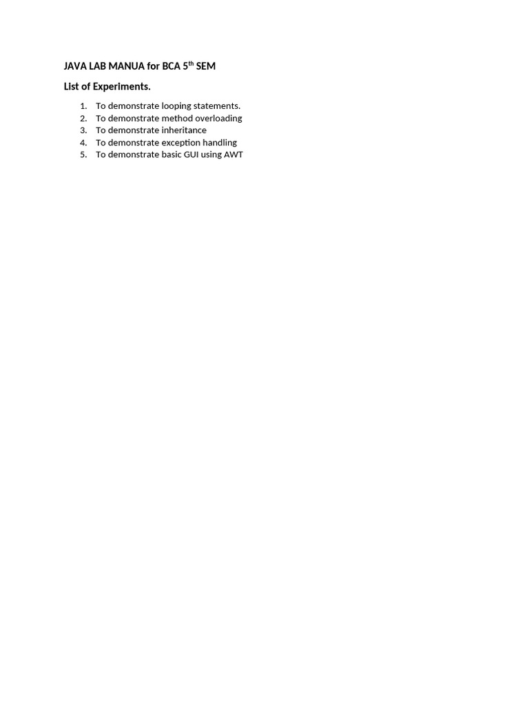 Java Lab Manual for BCA 5th Sem | PDF