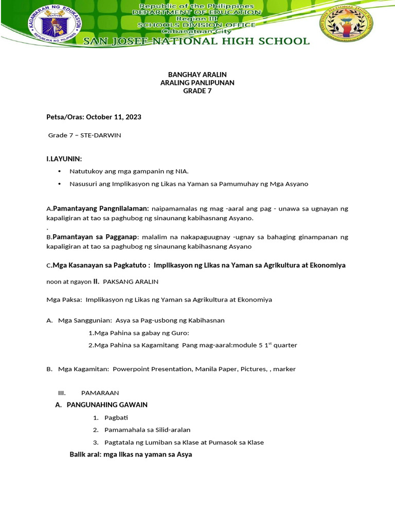 Lesson Plan Nia 2023-2024 | PDF