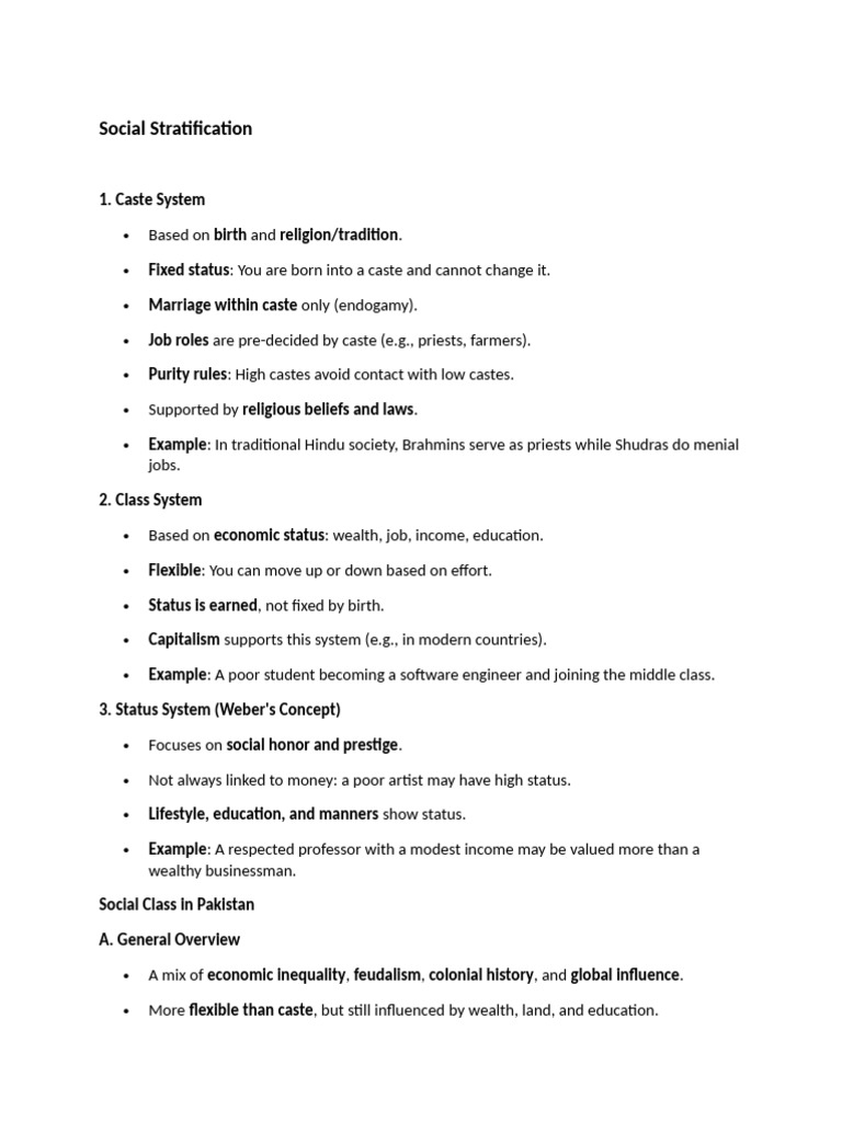 Social Stratification Nots | PDF | Caste | Social Mobility