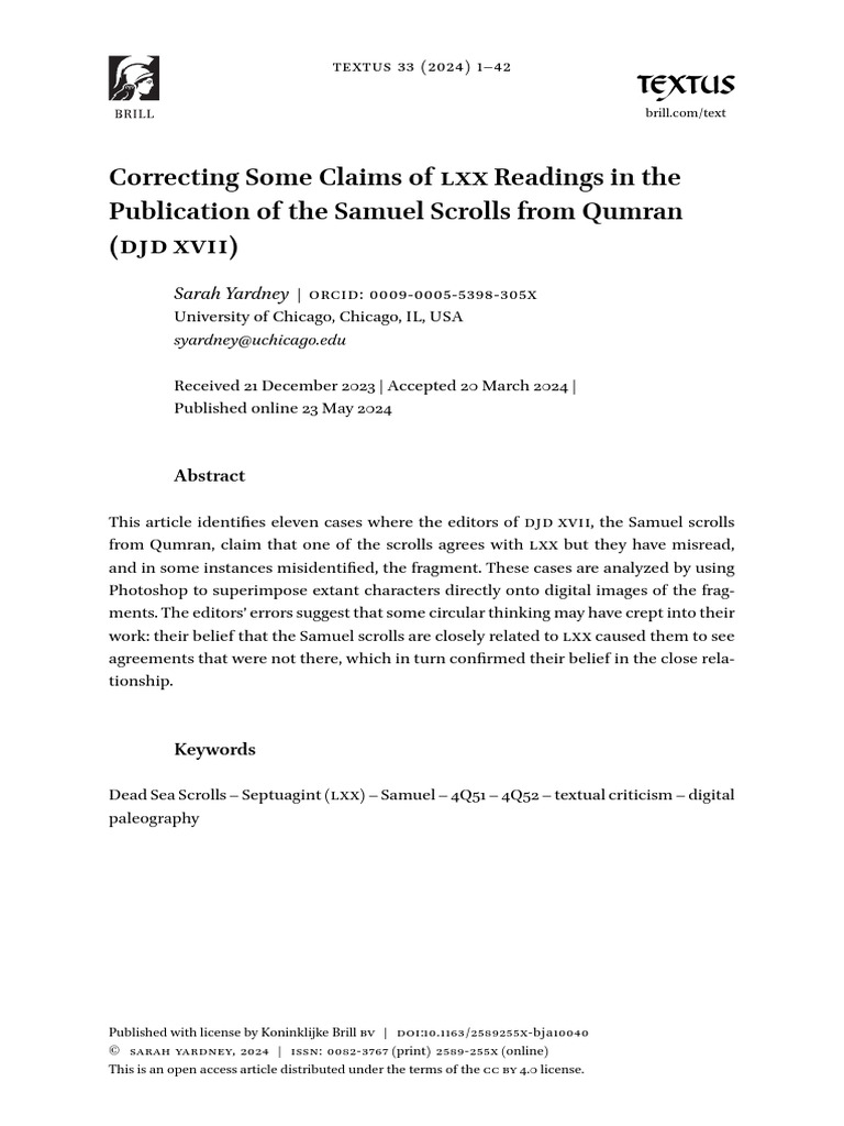 Correcting LXX Misreadings in Samuel Scrolls | PDF | Septuagint | Bible