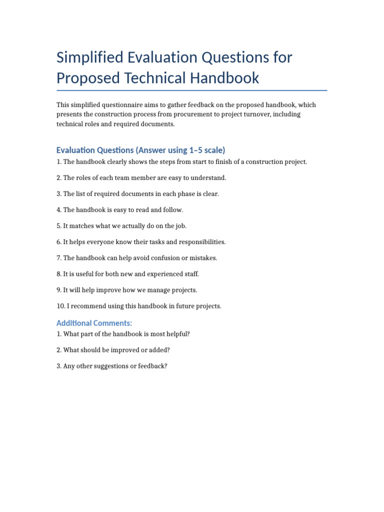 Feedback Survey for Technical Handbook | PDF