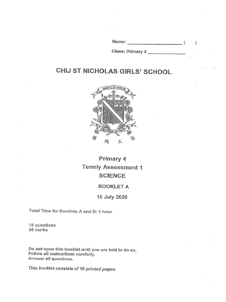 P4 Science SA1 2020 ST Nicholas Exam Papers | PDF