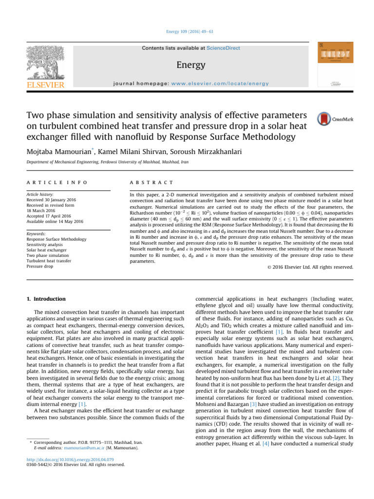 Two Phase Simulation and Sensitivity Analysis of Effective Parameter ...