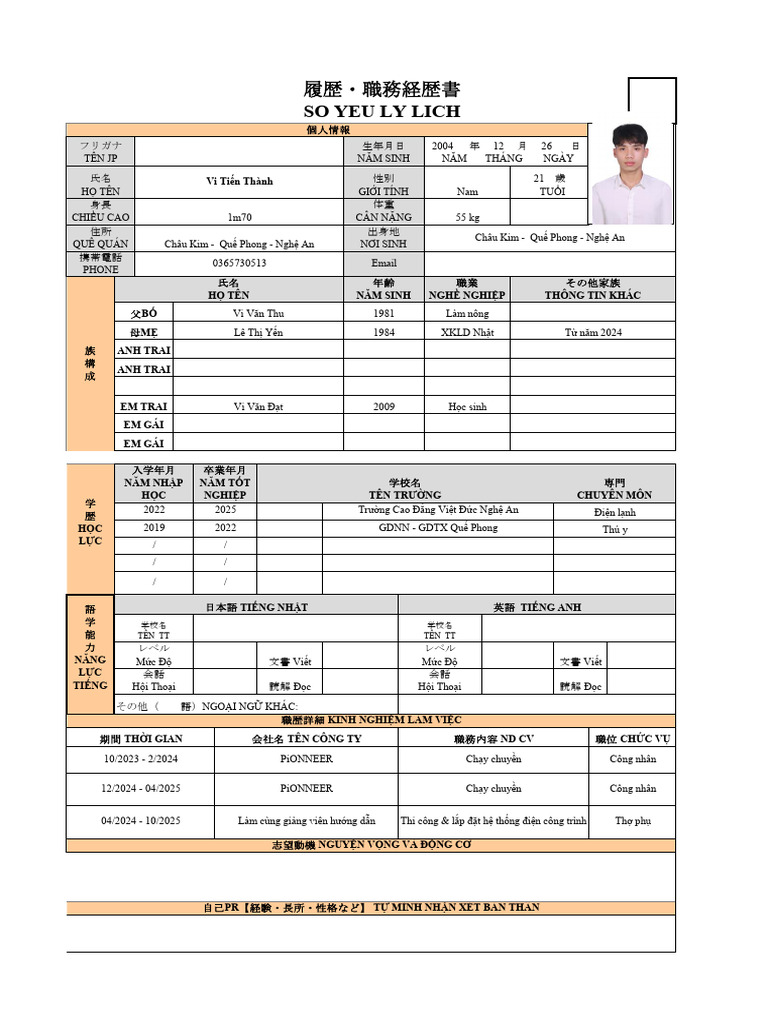 Form - Vi Tien Thanh | PDF