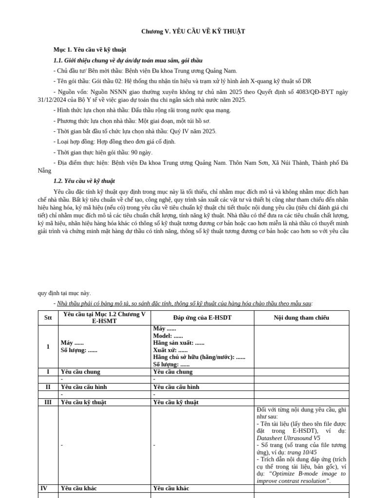 Chuong v. Yeu Cau Ve Ky Thuat - X-Quang DR - Bo Sung Mau | PDF