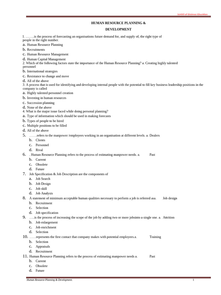 Human Resource Planning & Development Guide | PDF | Human Resources ...