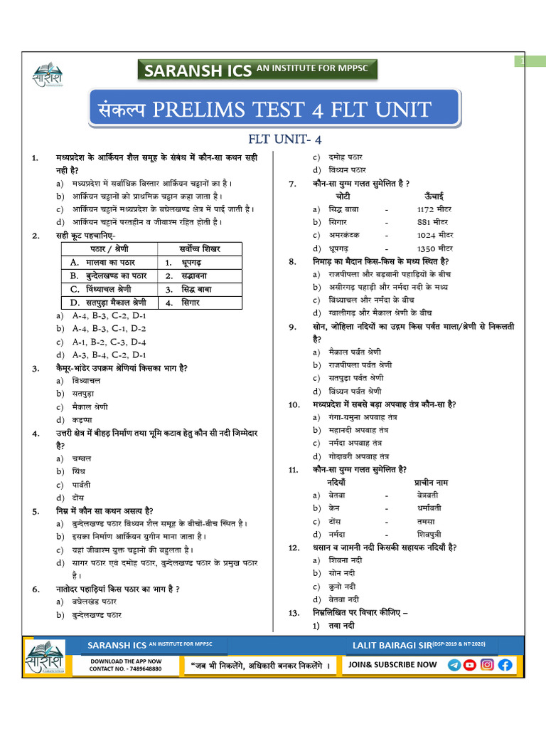 संकल्‍प Test 4 FLT Unit-4 (Hindi) | PDF