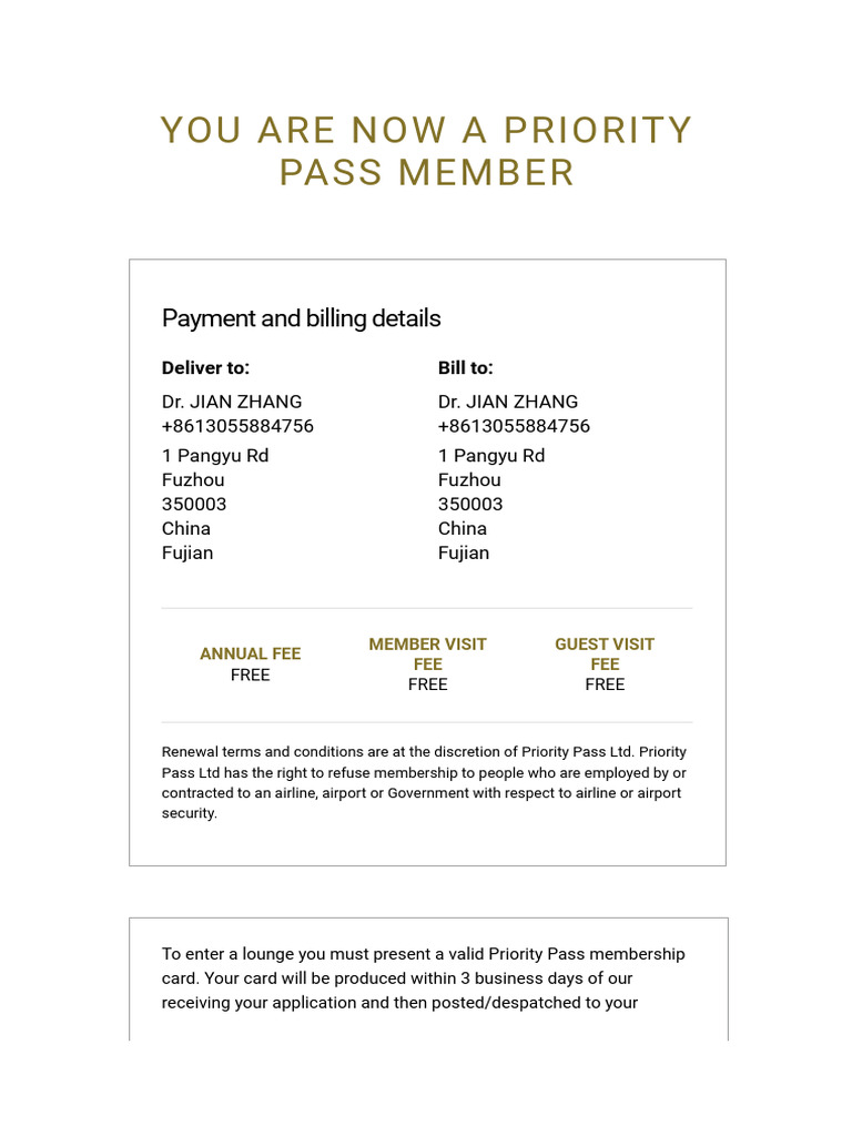 Priority Pass Membership Confirmation | PDF
