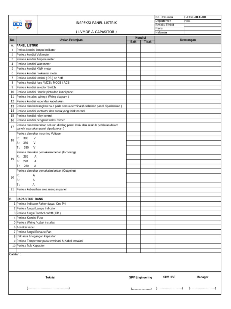 Inspeksi Panel Listrik dan Kapasitor | PDF