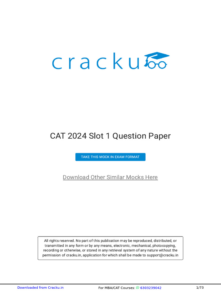 CAT 2024 Slot 1 Question Paper PDF | PDF | Crafts | Economics
