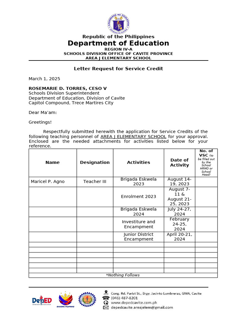 Service Credit Request for Teachers | PDF | Philippines | Public ...
