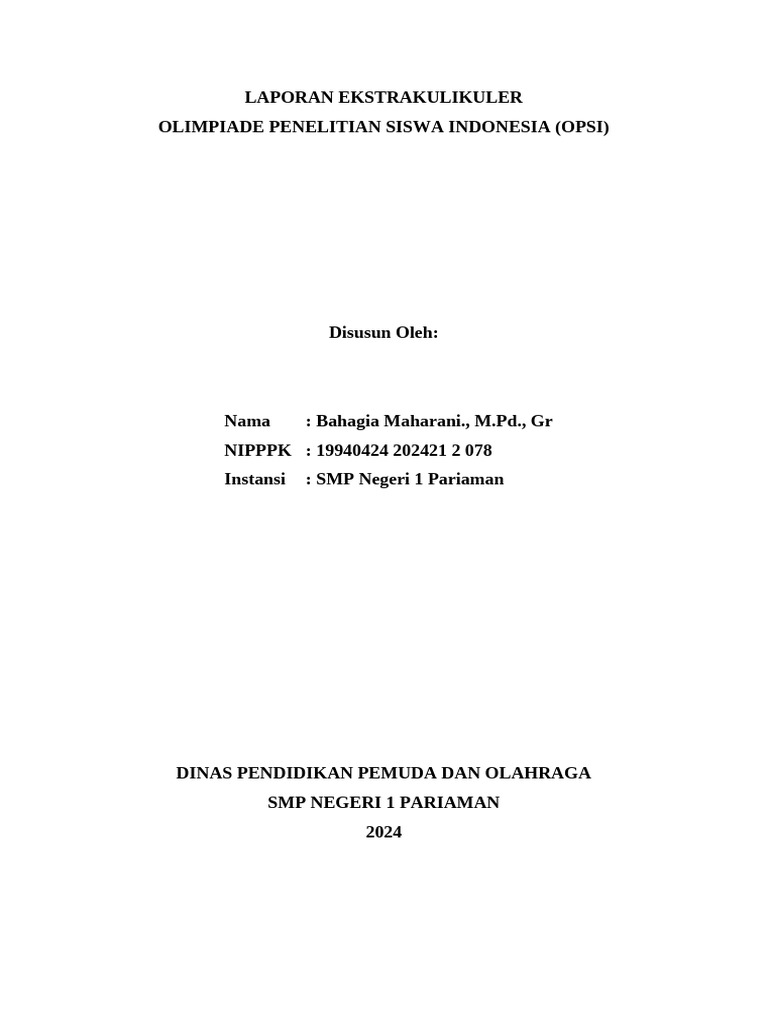 Laporan Ekstrakurikuler OPSI 2024 | PDF