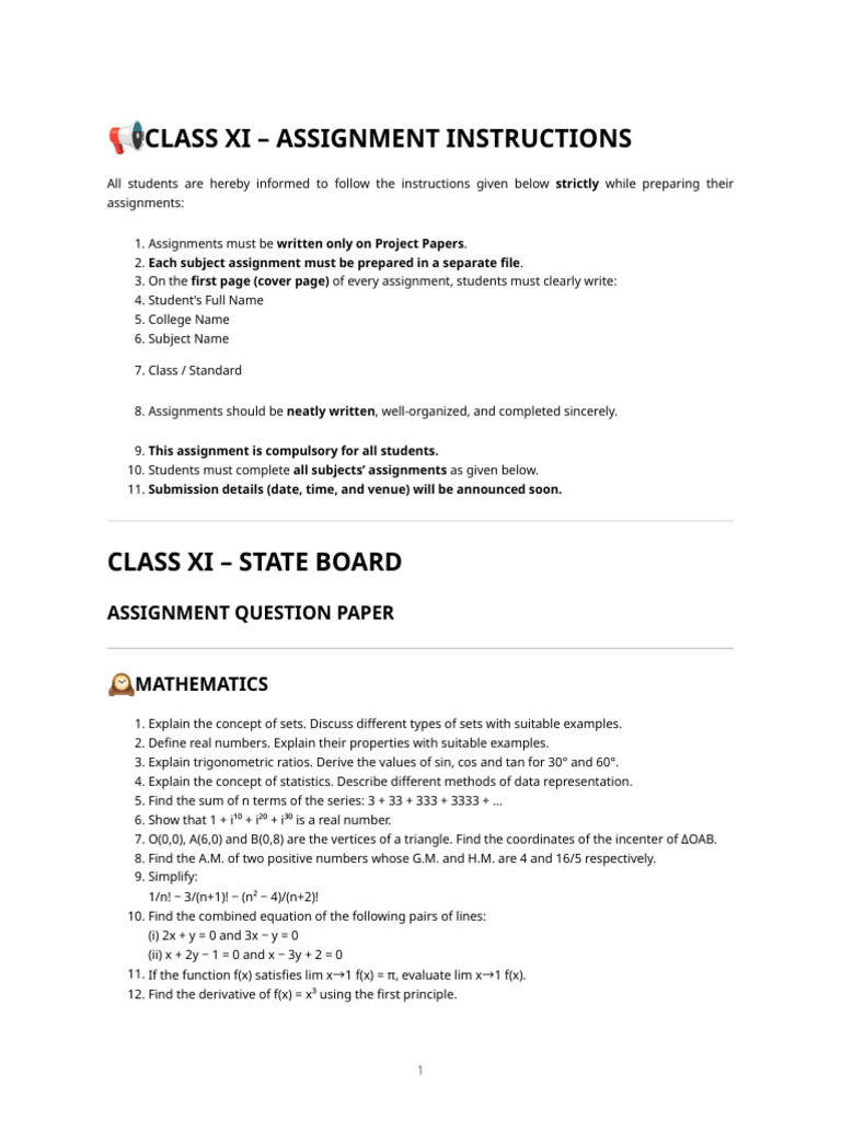 Class XI Assignment Guidelines and Topics | PDF | Force | Databases
