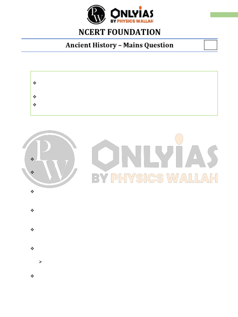 Ancient History 09 Mains Question UPSC NCERT FOUNDATION Hinglish | PDF