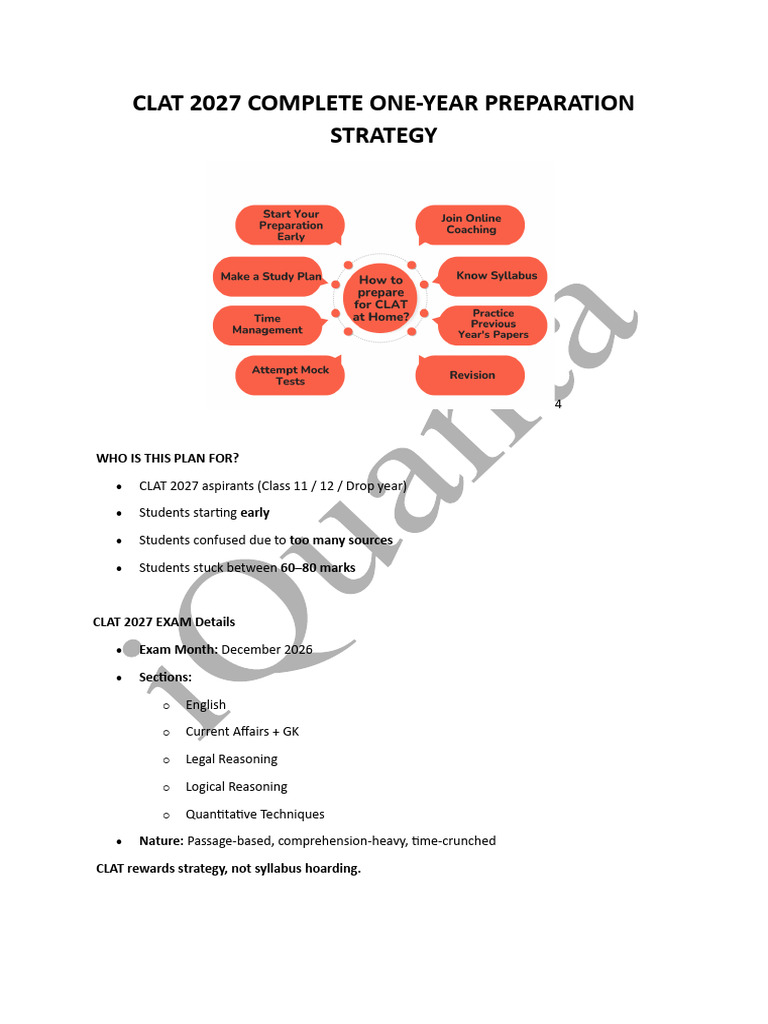 CLAT 2027 One-Year Prep Strategy | PDF | Cognition